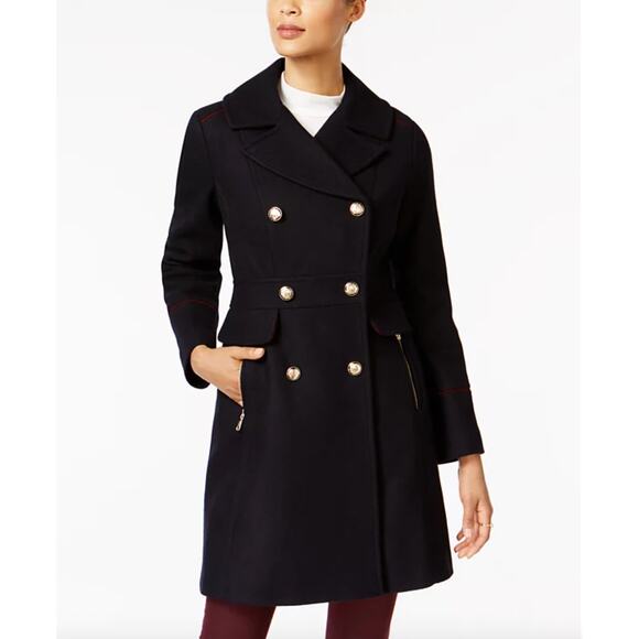 NWT Women's Vince Camuto Navy Blue Wool Blend Double-Breasted Peacoat size XL - Picture 1 of 7